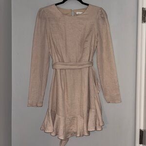 NWT saints + secrets Ruffle Long Sleeve Beige Dress with Open Back